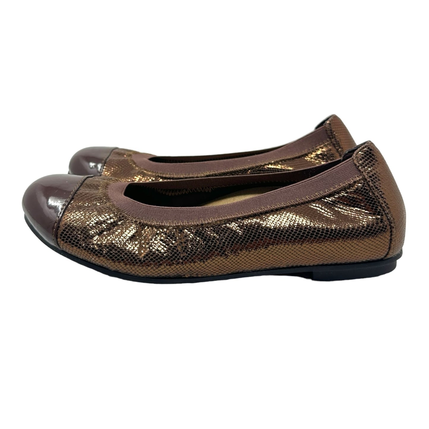 Vionic Womens 6 Allora Brown Ballet Flats Metallic Comfort Orthoheel Footbed