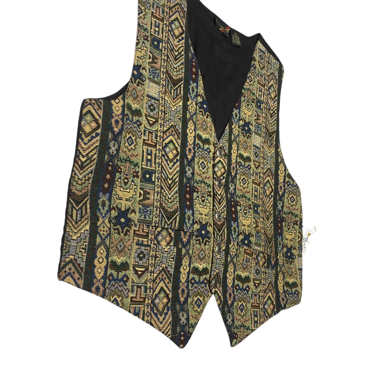 Thums Up Tapestry Vest Mens L Button Front Adjustable Tailored Aztec Grandpa NWT