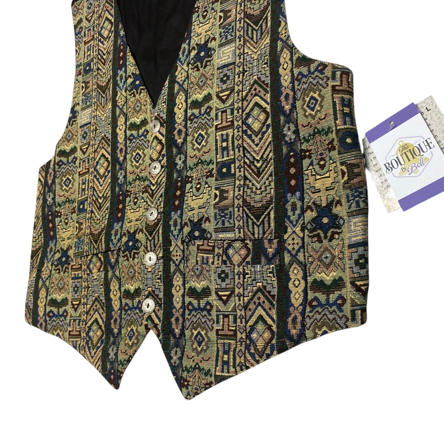 Thums Up Tapestry Vest Mens L Button Front Adjustable Tailored Aztec Grandpa NWT