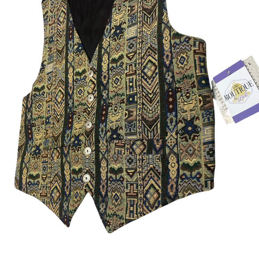 Thums Up Tapestry Vest Mens L Button Front Adjustable Tailored Aztec Grandpa NWT