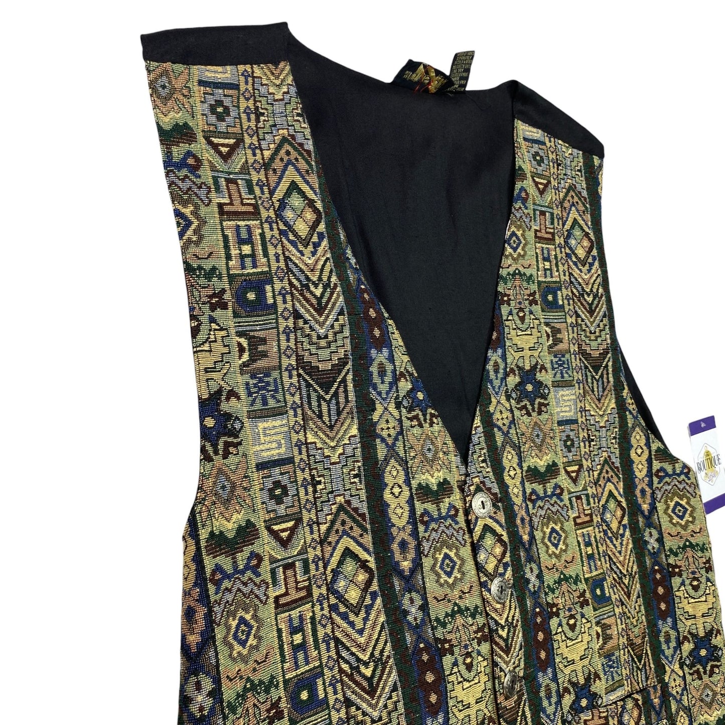 Thums Up Tapestry Vest Mens L Button Front Adjustable Tailored Aztec Grandpa NWT