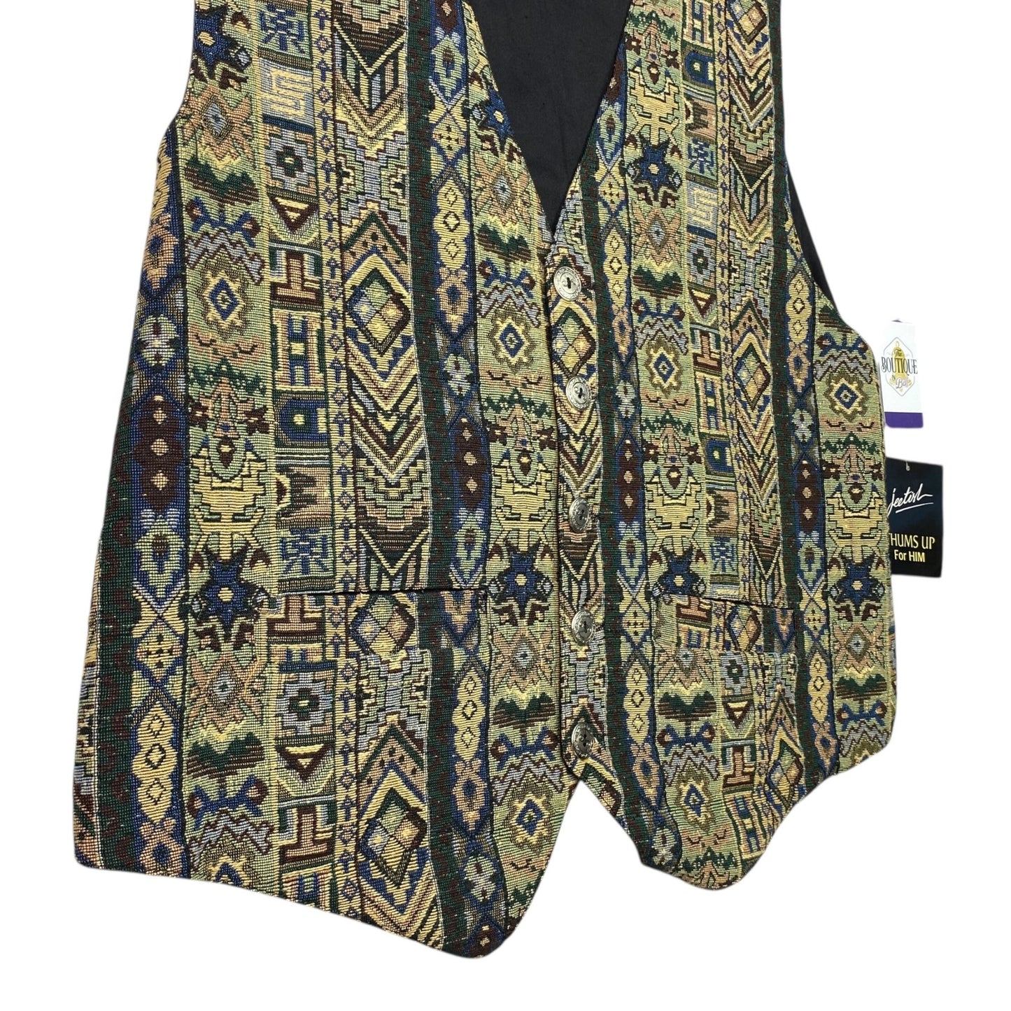 Thums Up Tapestry Vest Mens L Button Front Adjustable Tailored Aztec Grandpa NWT