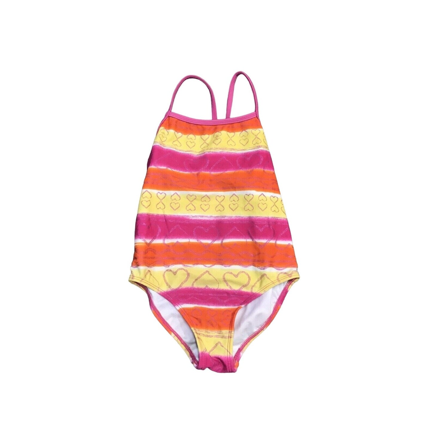 XHILARATION Girls M 7/8 Pink Yellow Orange One Piece Swimsuit Bathing Suit Swim