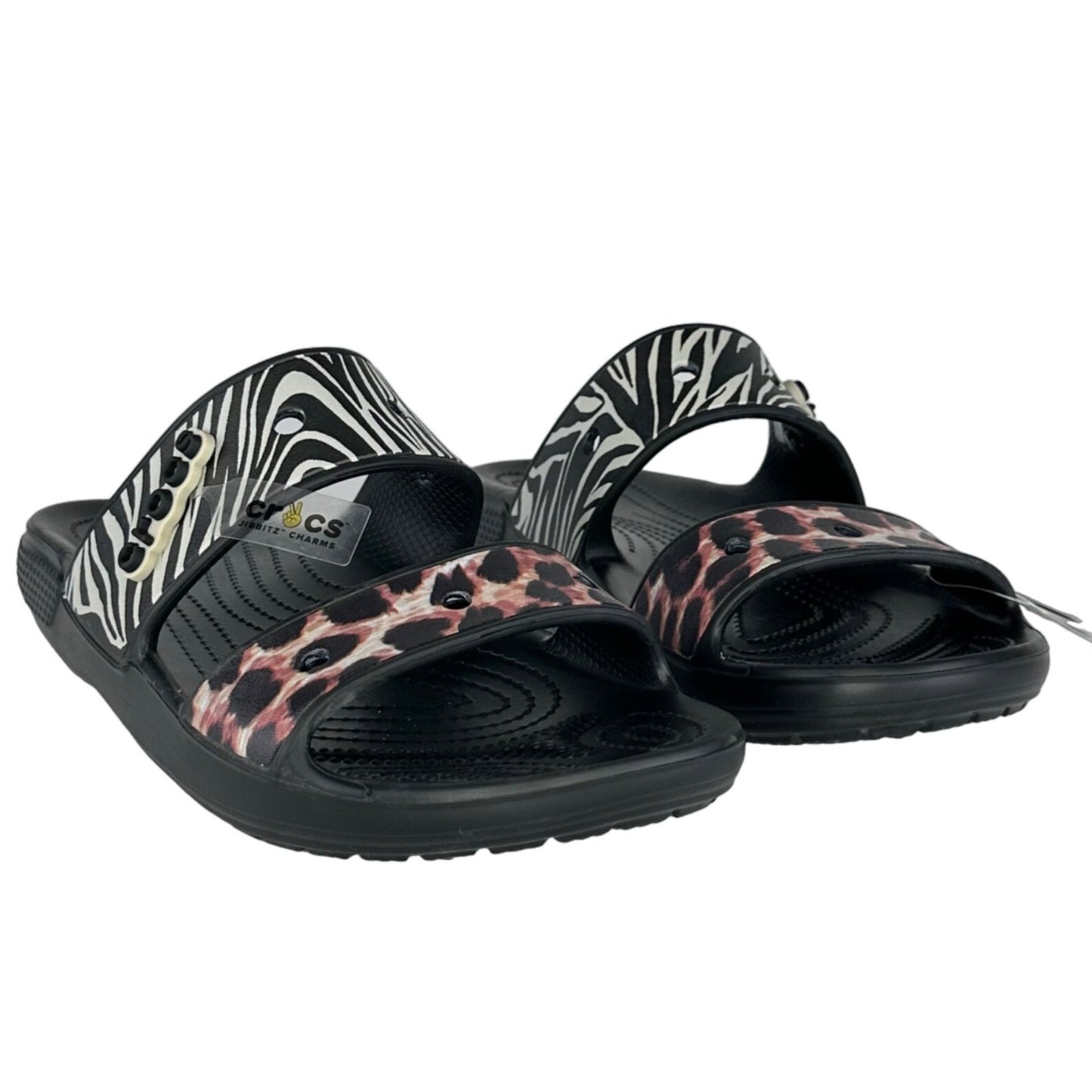 NWT Crocs Womens 11 Animal Remix Two-Strap Slide On Sandals Open Toe Comfort