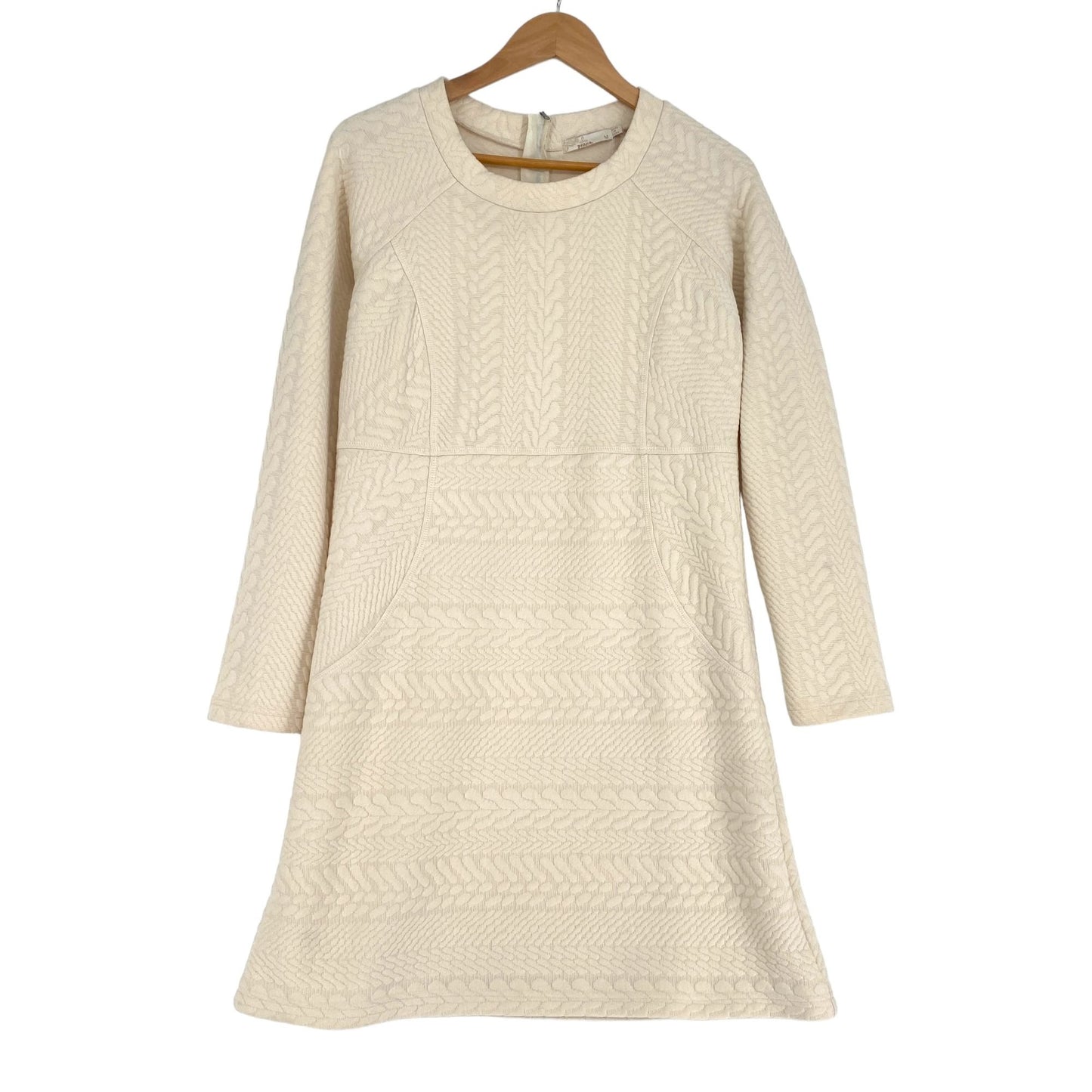 PrAna M Ivory Macee Dress Quilted Textured Jacquard Long Sleeve Knee Length