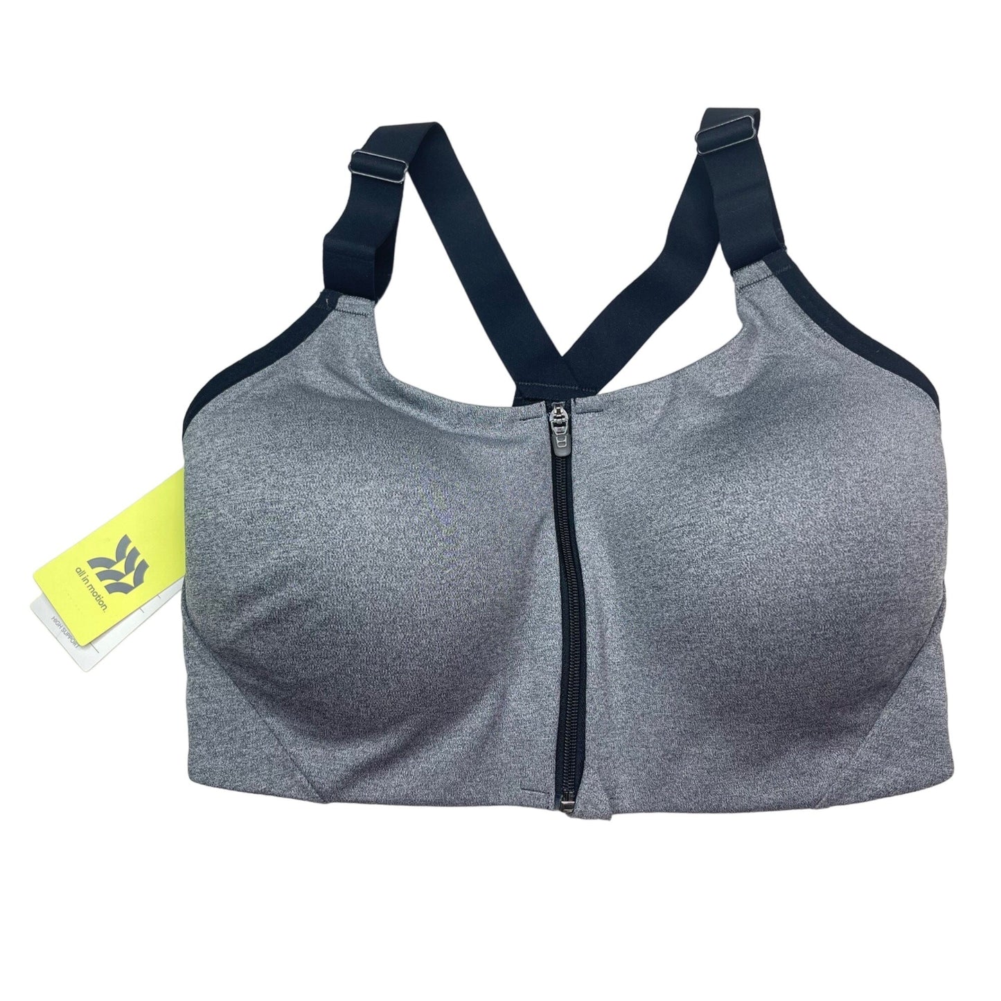 NWT All in Motion 36DD Gray Sports Bra Front Zip High Support Moisture Wicking