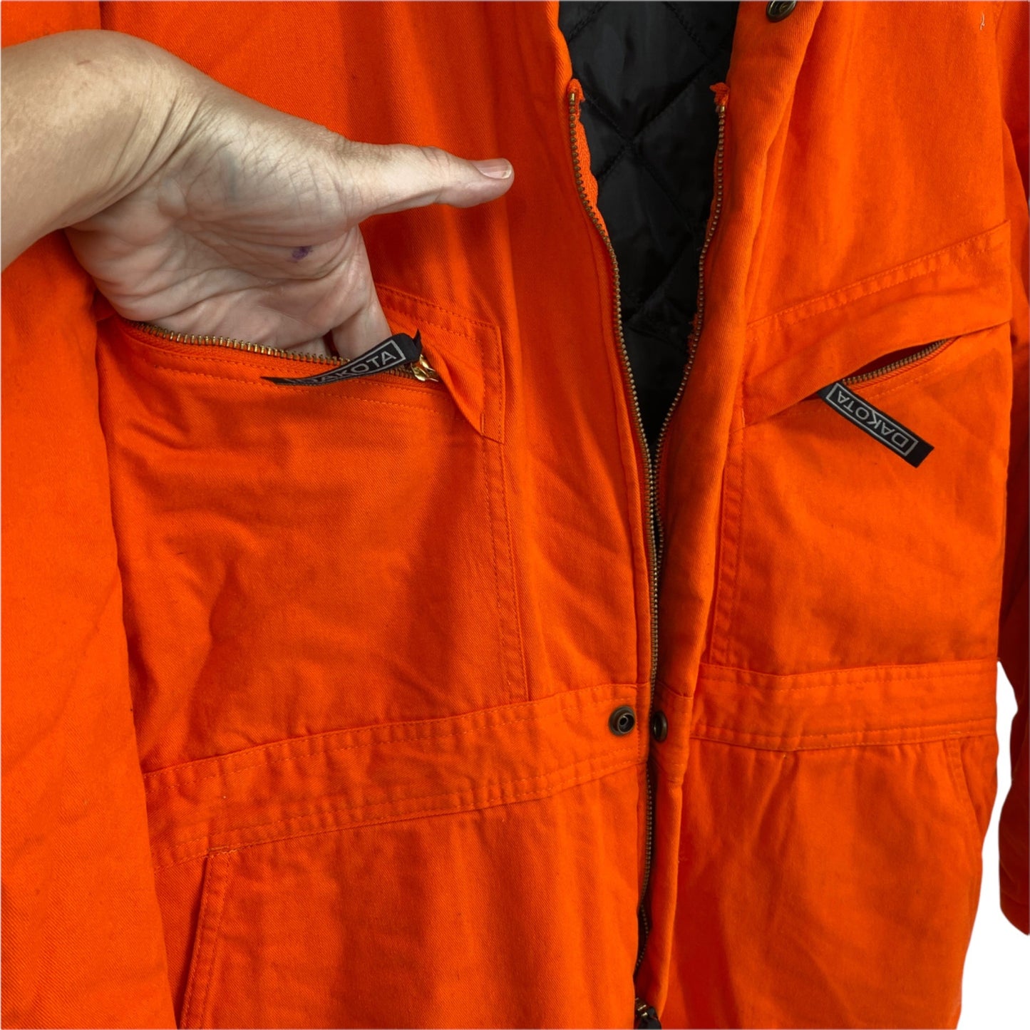 Dakota L Orange Insulated Overalls Hooded Outerwear Full Zip Multiple Pockets