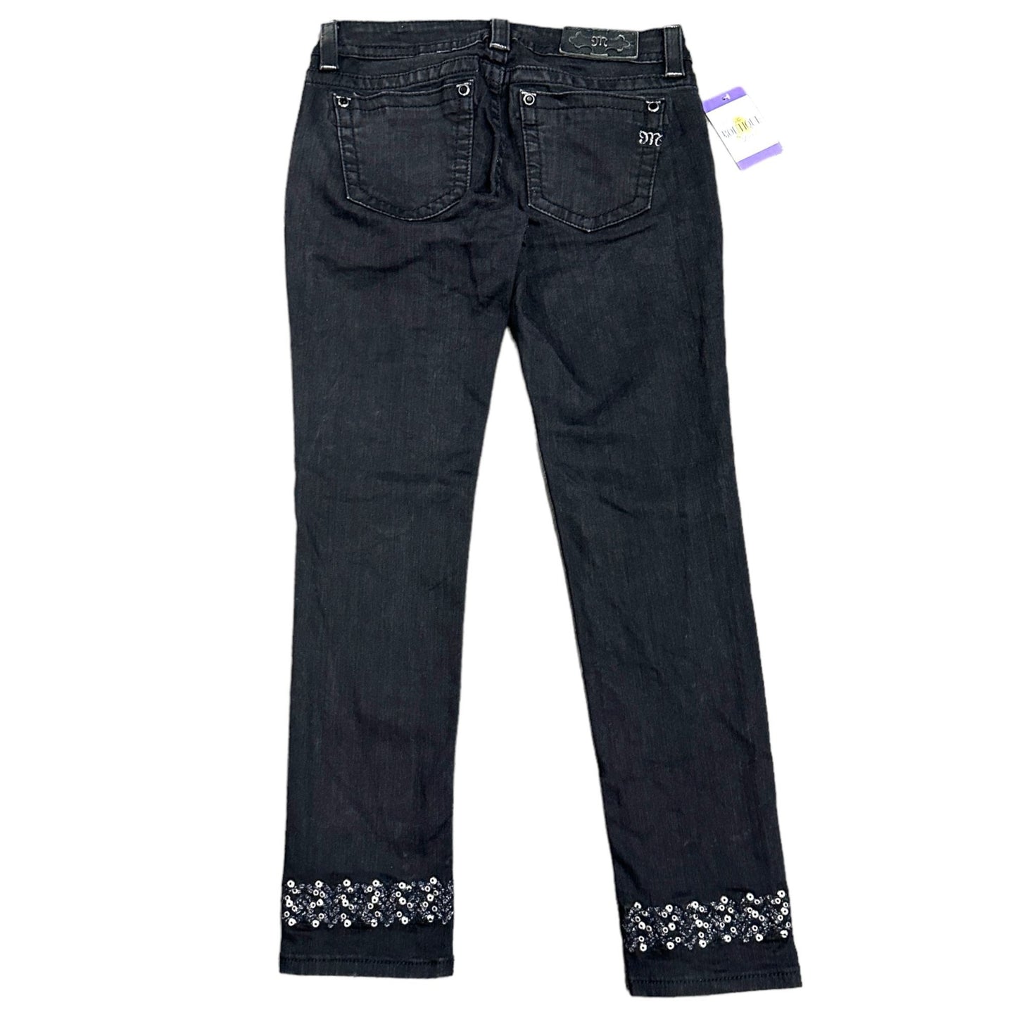 Miss Me 28 Black Signature Cuffed Skinny Jeans Embroidered Beaded Studs Bling