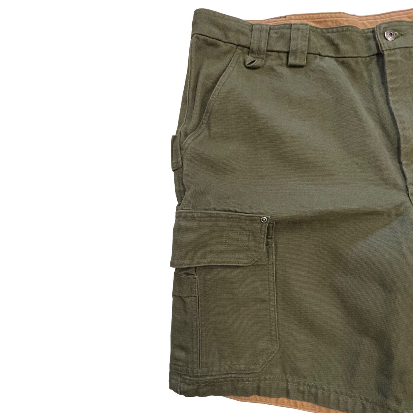 Duluth Trading Mens 46 Green Thick Canvas Cargo Shorts Utility Pockets Belted