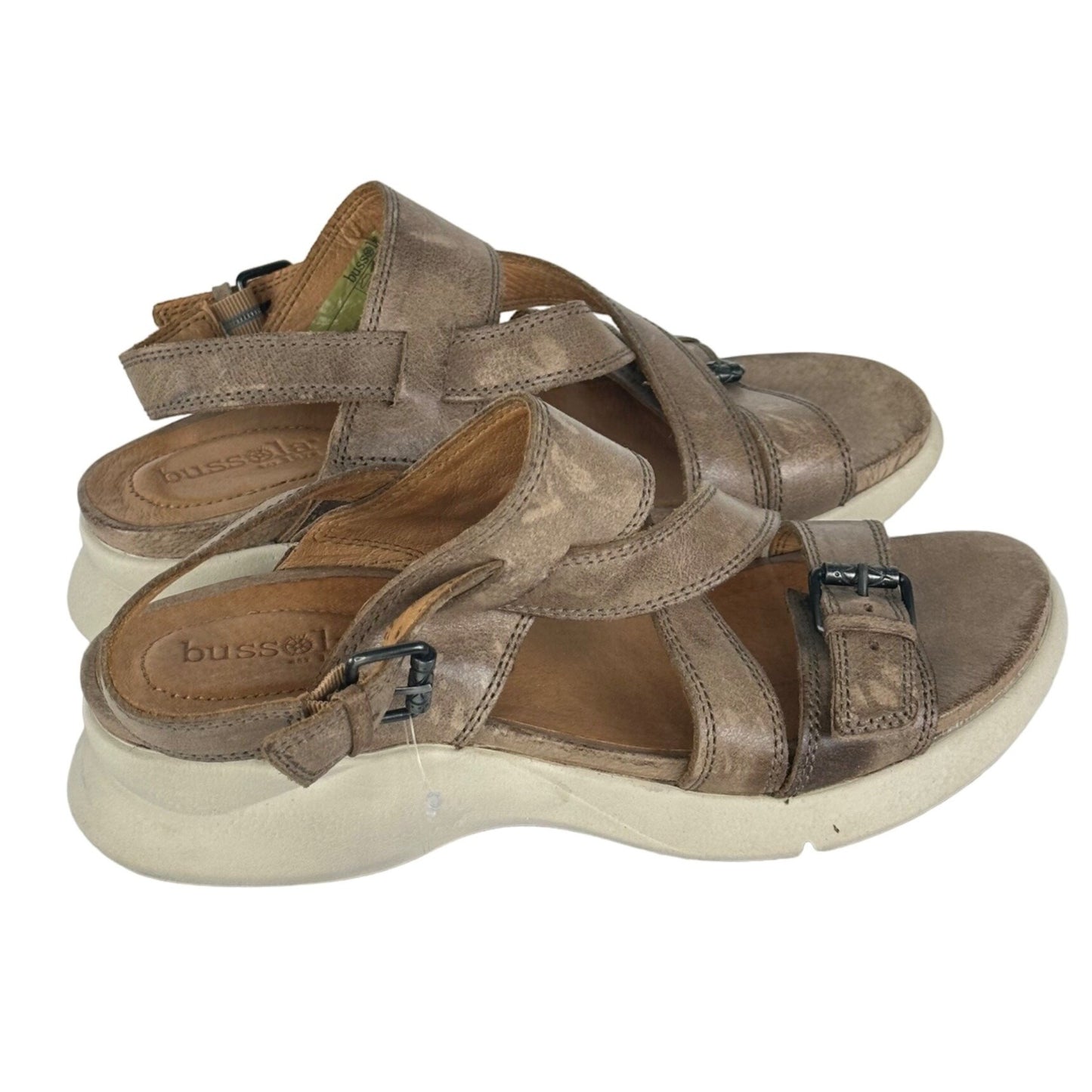 Bussola Jamaica 7.5/38 Jenny Leather Sandals Dakota Taupe Strappy Comfort Buckle