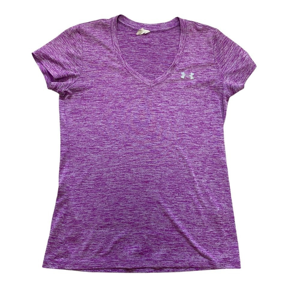 Under Armour Heat Gear XS Purple Vneck Dry Fit Athletic Shirt Short Sleeve