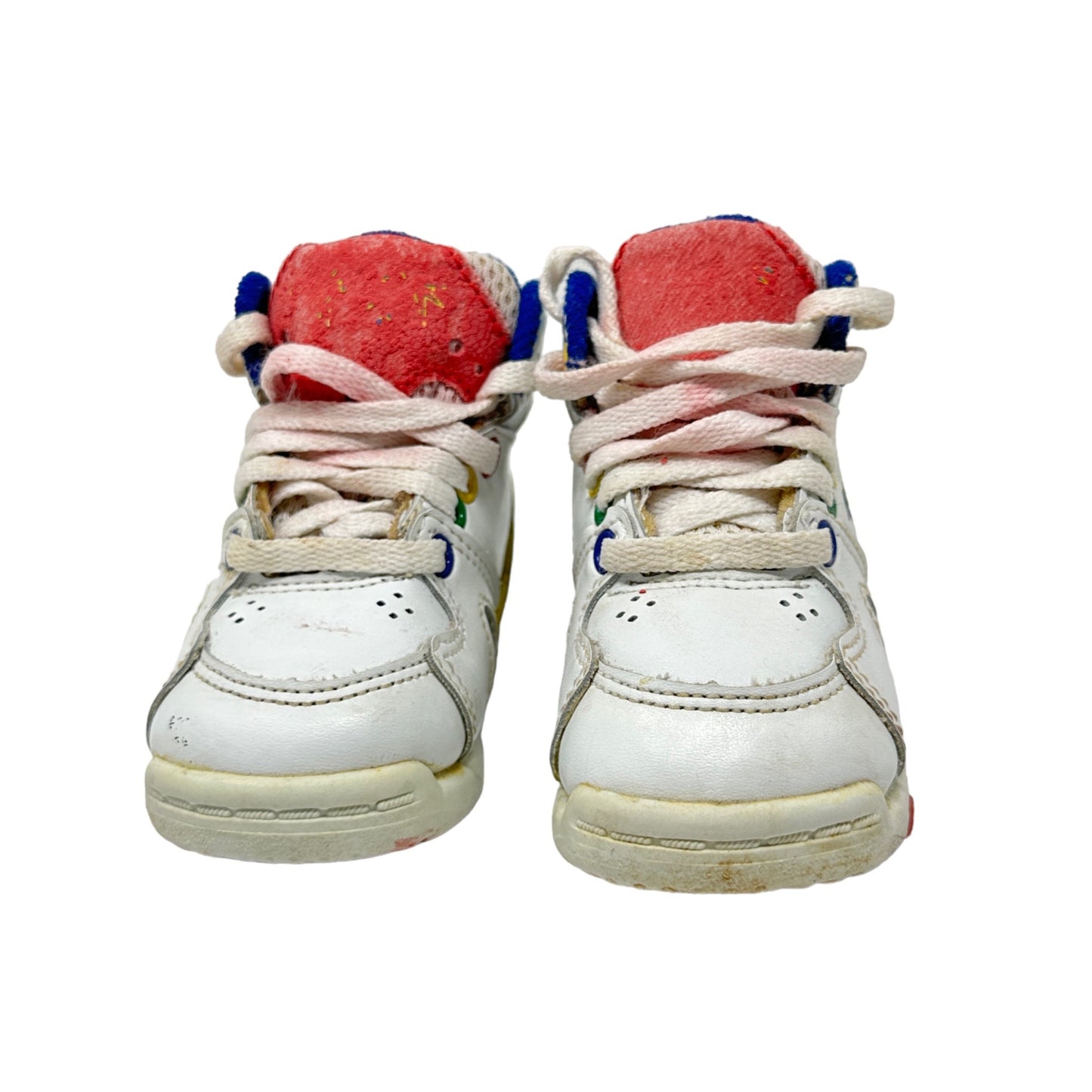 Vintage Dyna Kids Baby 3 Lace Up Sneakers White Red Blue Yellow Tennis Shoes