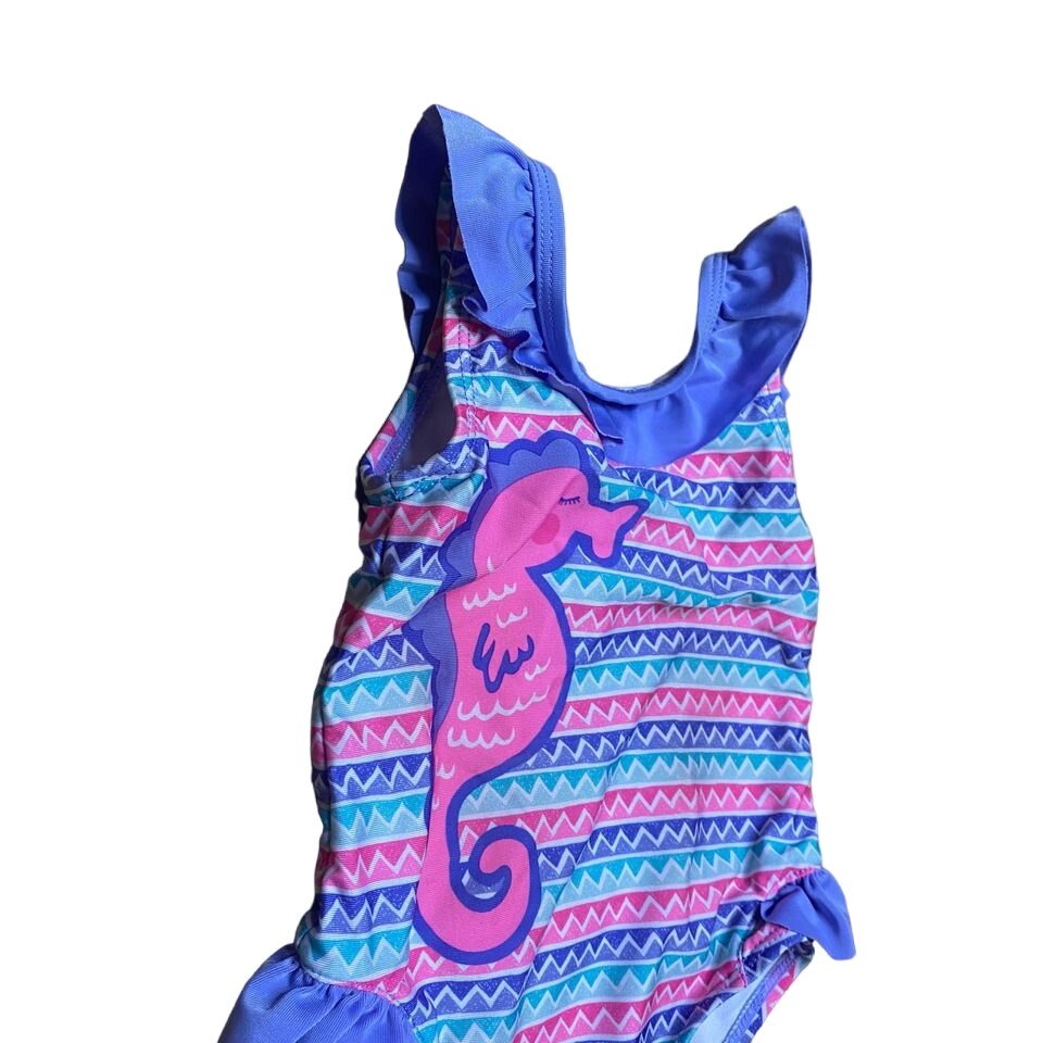 Nursery Rhyme 18M Seahorse Swimsuit Purple Pink Ruffles Chevron Print