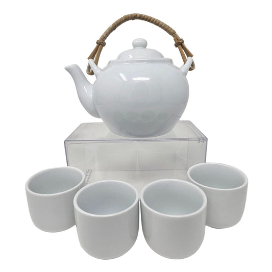 Vintage Pier 1 Imports Hot Tea Set Porcelain China Teapot 4 Cups White Japanese