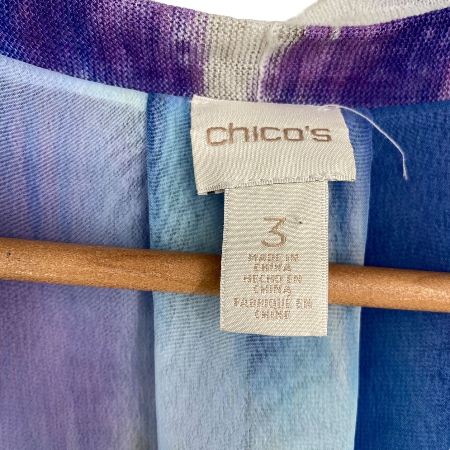 Chicos 3 XL Linen Cardigan Open Front Sheer Back Watercolor Blue Purple Viscose