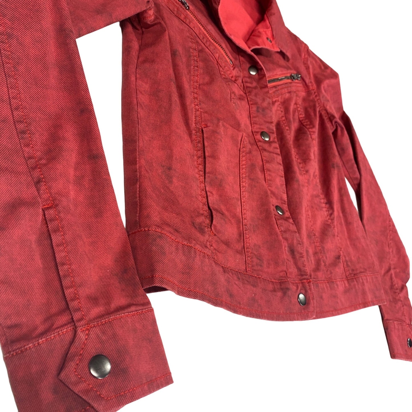 Rock Republic S Red Denim Jacket Snap Front Zipper Accent Pockets Grunge Collar