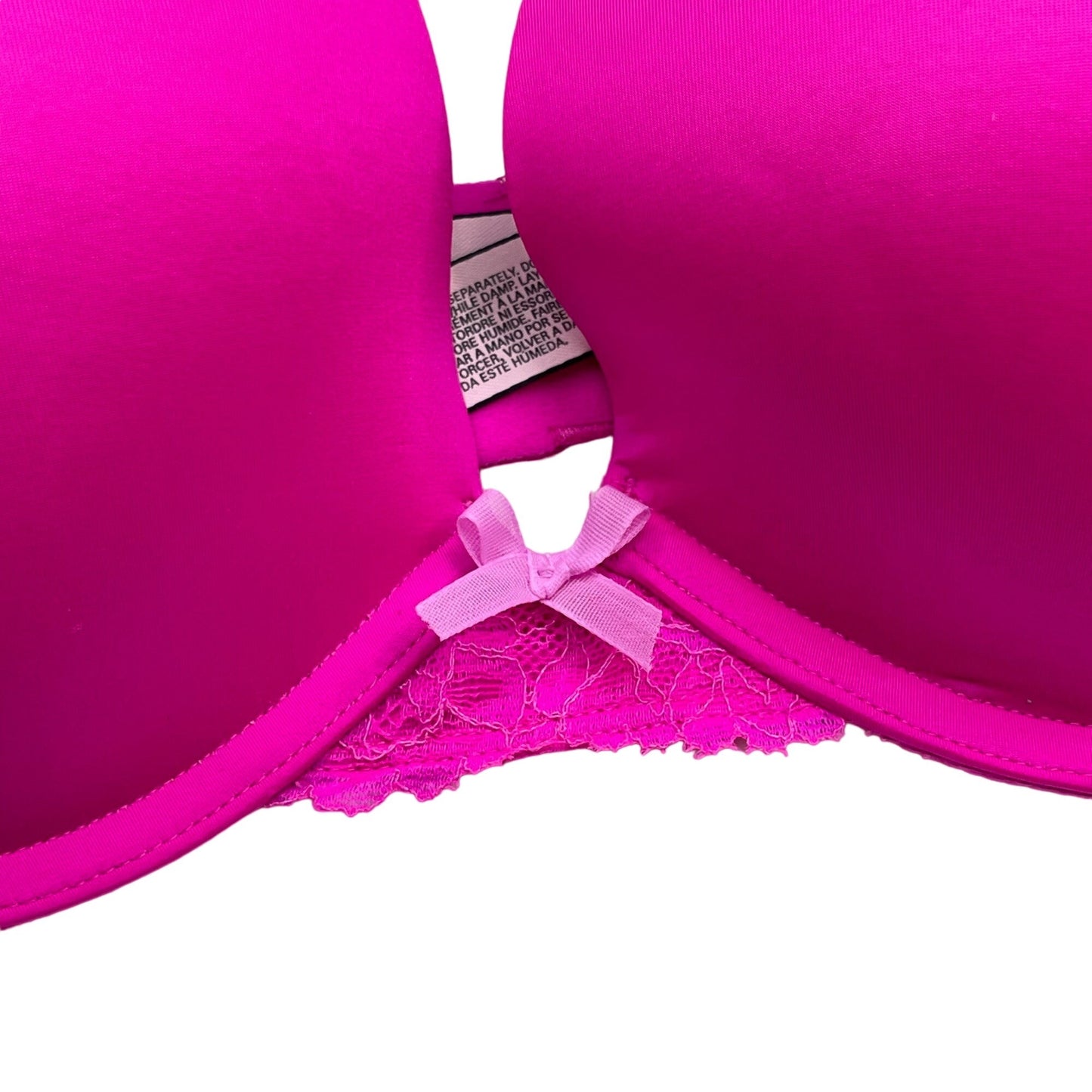 Victorias Secret 34DD Hot Pink Dream Angels Push Up Bra Lace Underwire Intimates