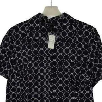 NWT Lane Bryant 26/28 Button Front Shirt Short Sleeve Black White Circles Dot