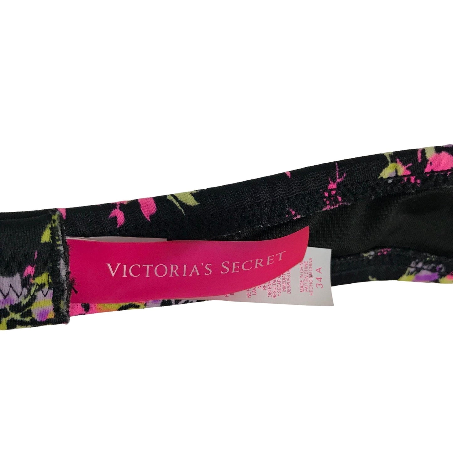 Victorias Secret 34A Ruffle Bandeau Bikini Top Pink Floral Black Polka Dot