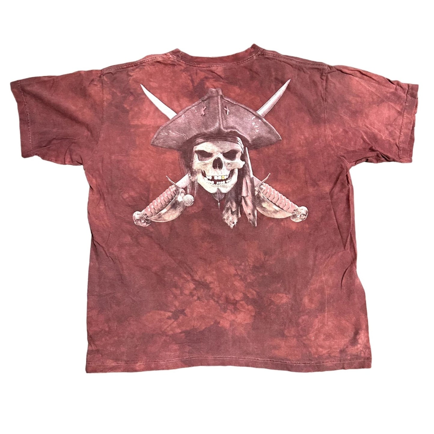 The Mountain Mens XL Red Tie Dye TShirt Pirate Skull Front Pocket Short Sleeve