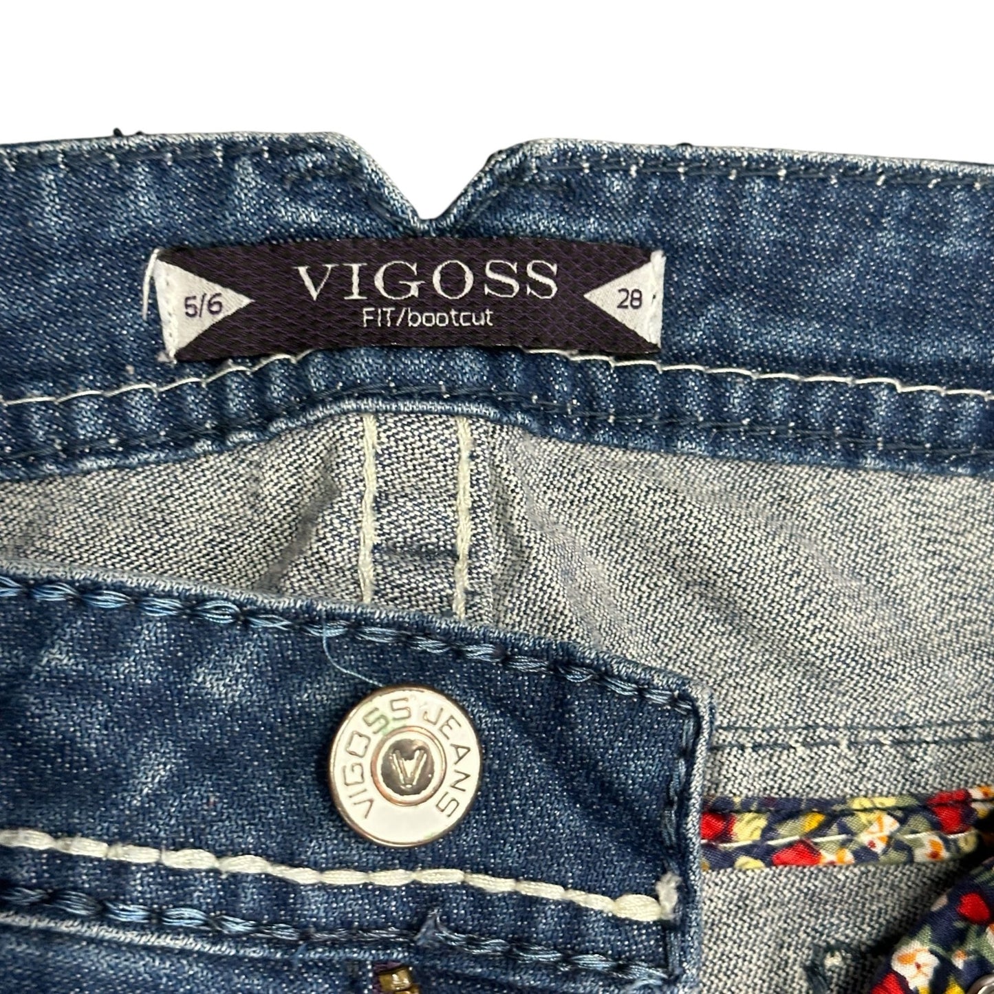 Vigoss Jeans Womens 5/6 28 Bootcut Low Rise Stretch Distressed Thick Stitch