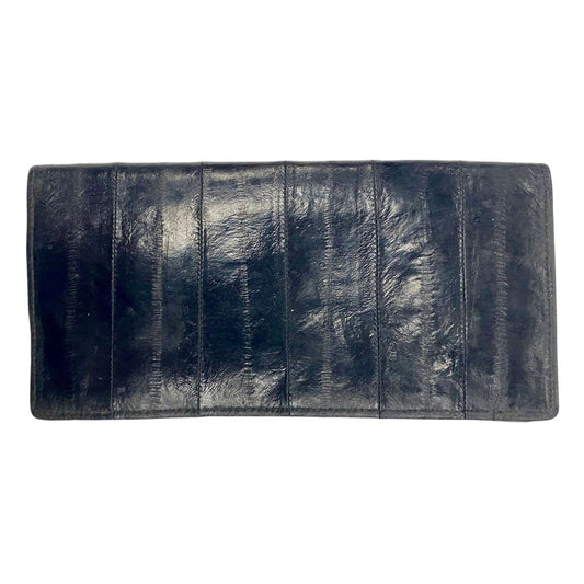 Vintage Eel Skin Black Wallet Checkbook Cover With Multiple Slots