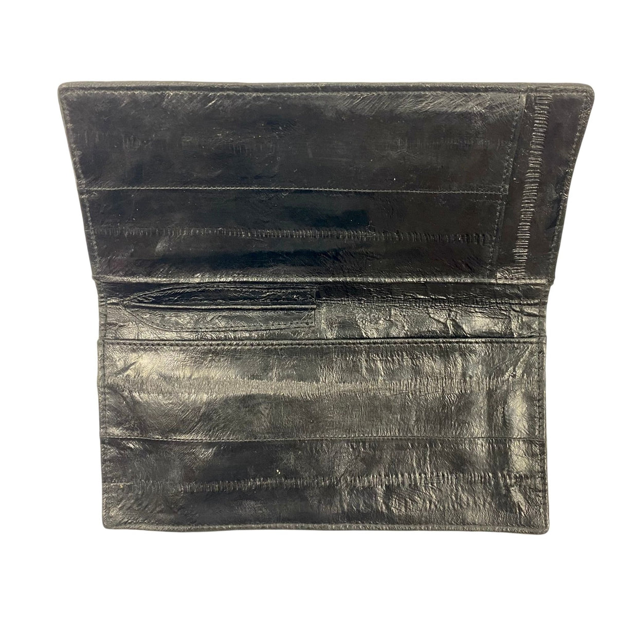Vintage Eel Skin Black Wallet Checkbook Cover With Multiple Slots