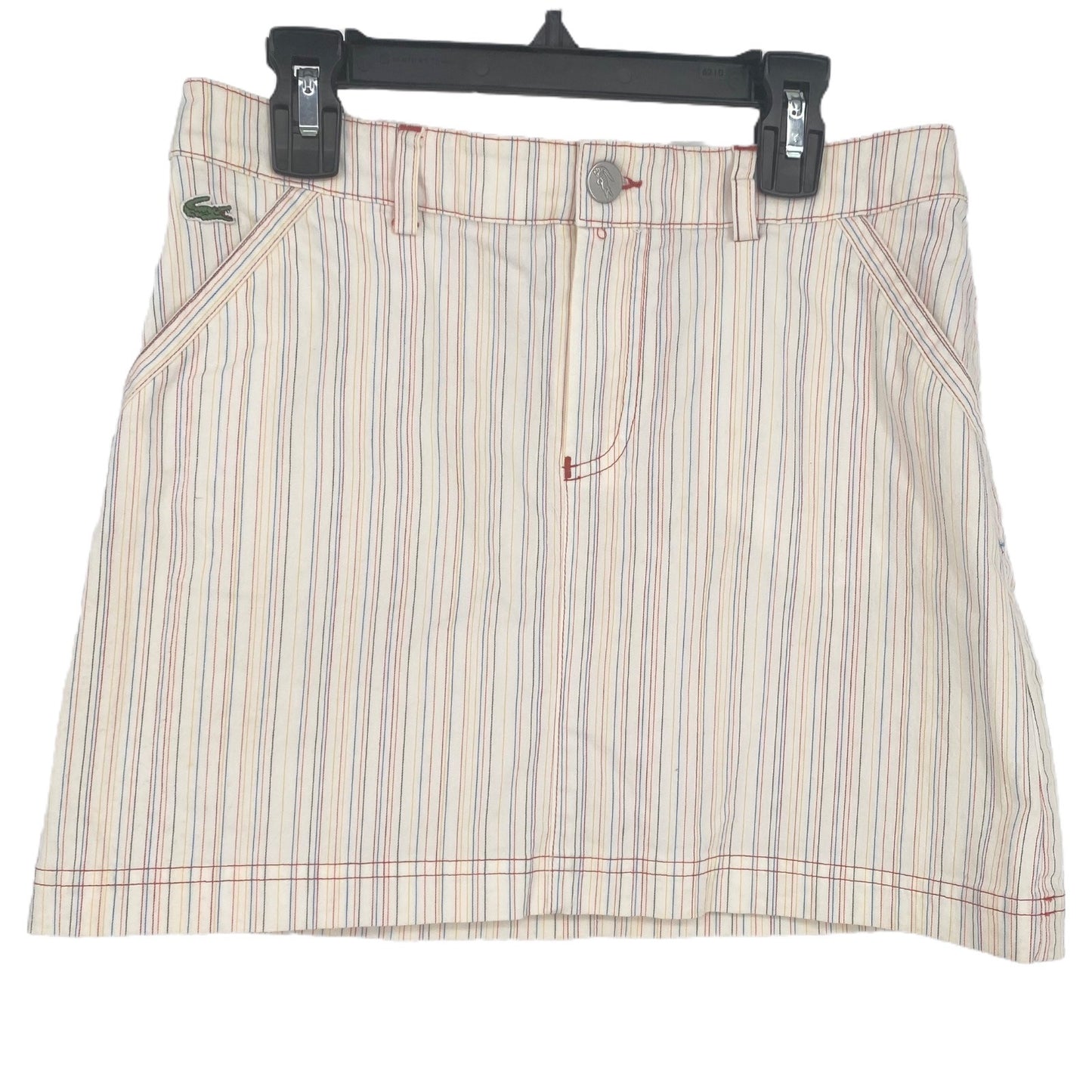 Vtg Lacoste Mini Skirt Low Rise Pencil Multi-Color Stripe Alligator Y2K Size 6