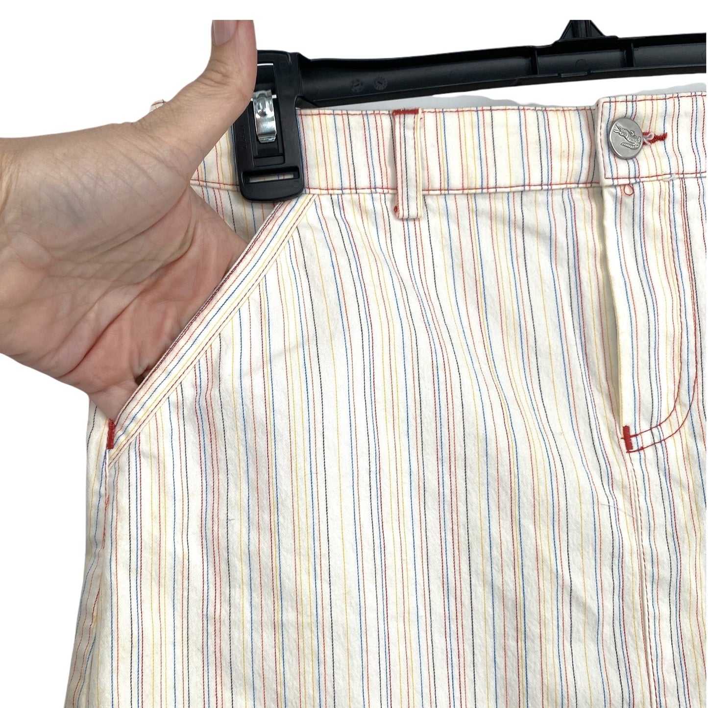 Vtg Lacoste Mini Skirt Low Rise Pencil Multi-Color Stripe Alligator Y2K Size 6
