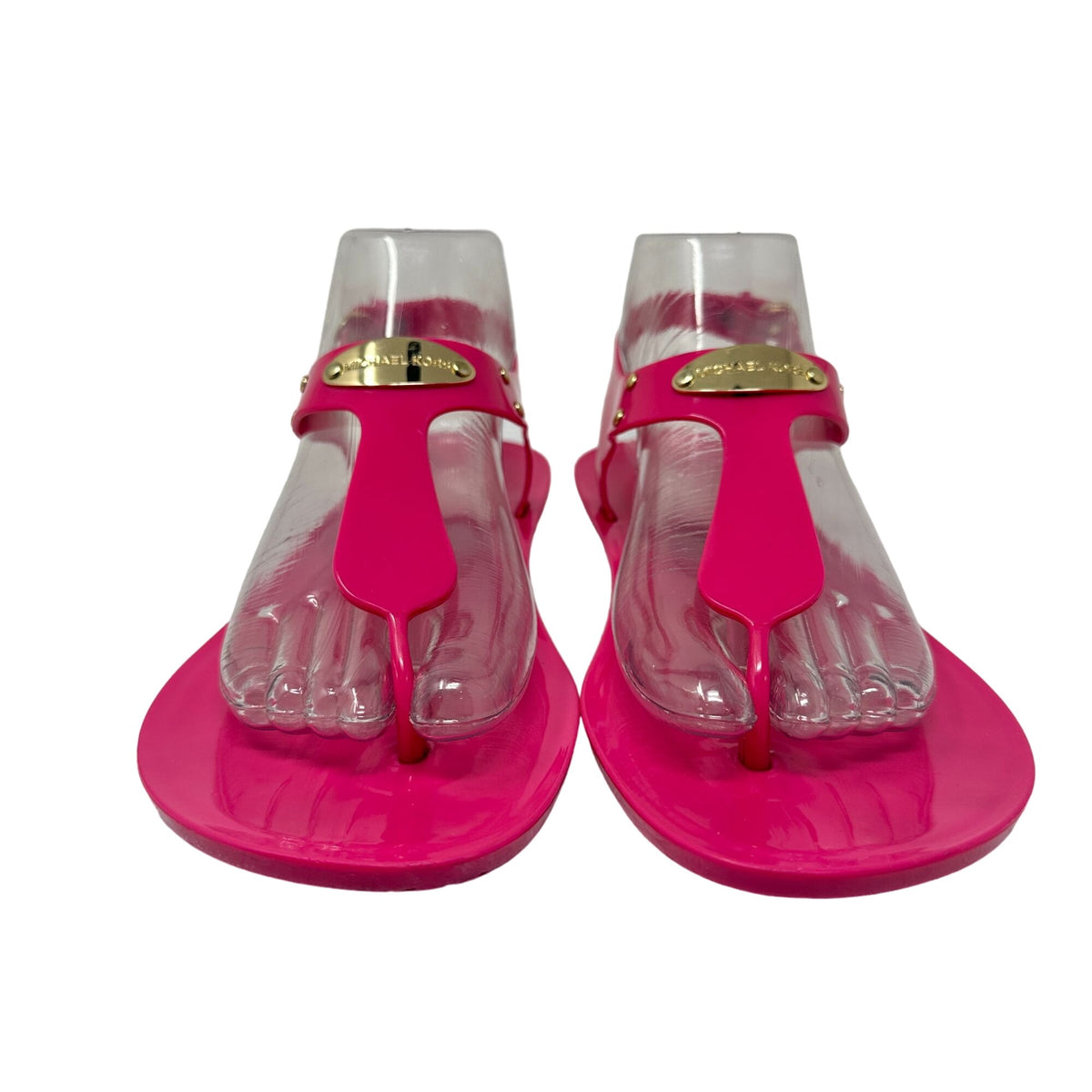 Michael Kors Womens 8M Hot Pink Jelly Sandals Logo Plate Adjustable Strap Shoes