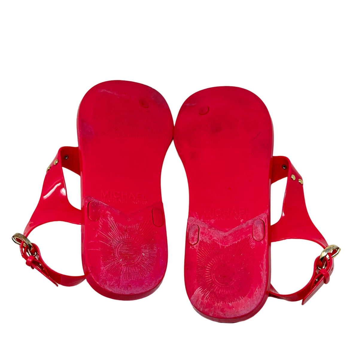 Michael Kors Womens 8M Hot Pink Jelly Sandals Logo Plate Adjustable Strap Shoes