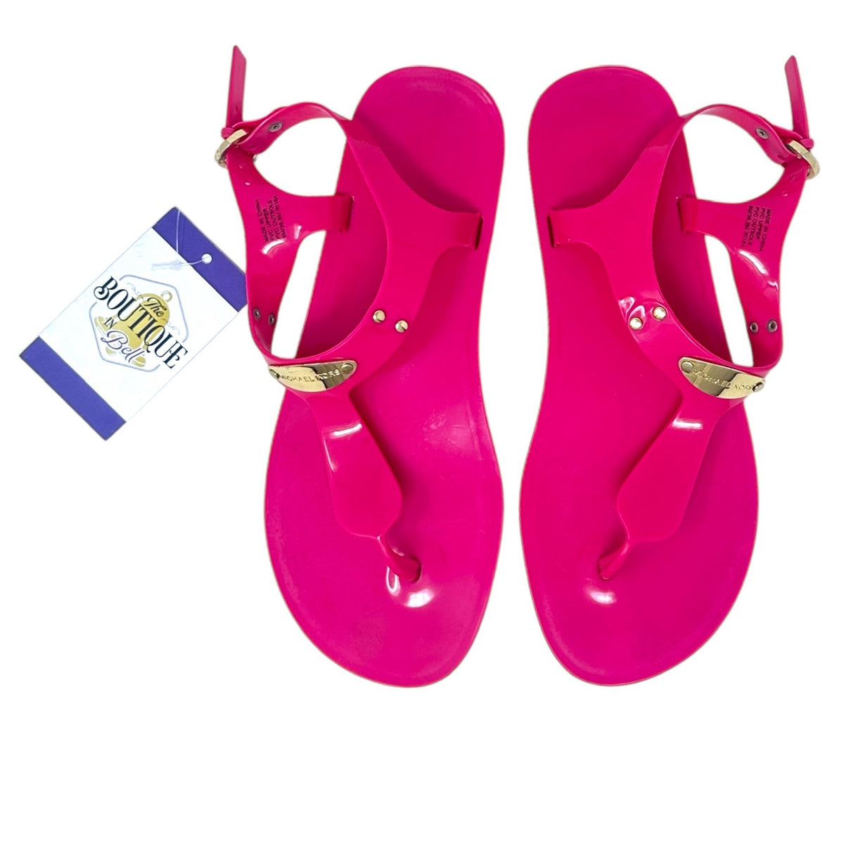 Michael Kors Womens 8M Hot Pink Jelly Sandals Logo Plate Adjustable Strap Shoes