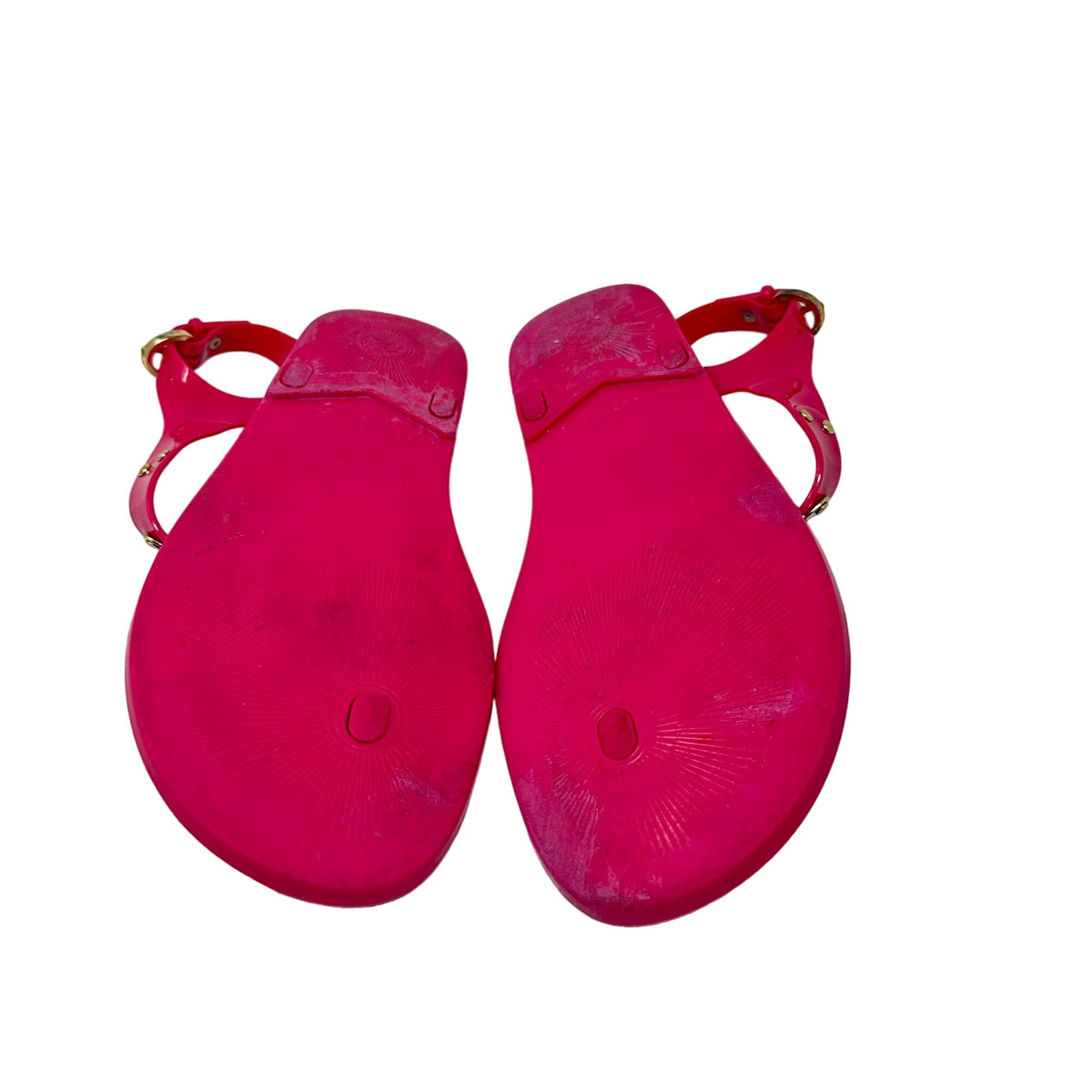 Michael Kors Womens 8M Hot Pink Jelly Sandals Logo Plate Adjustable Strap Shoes