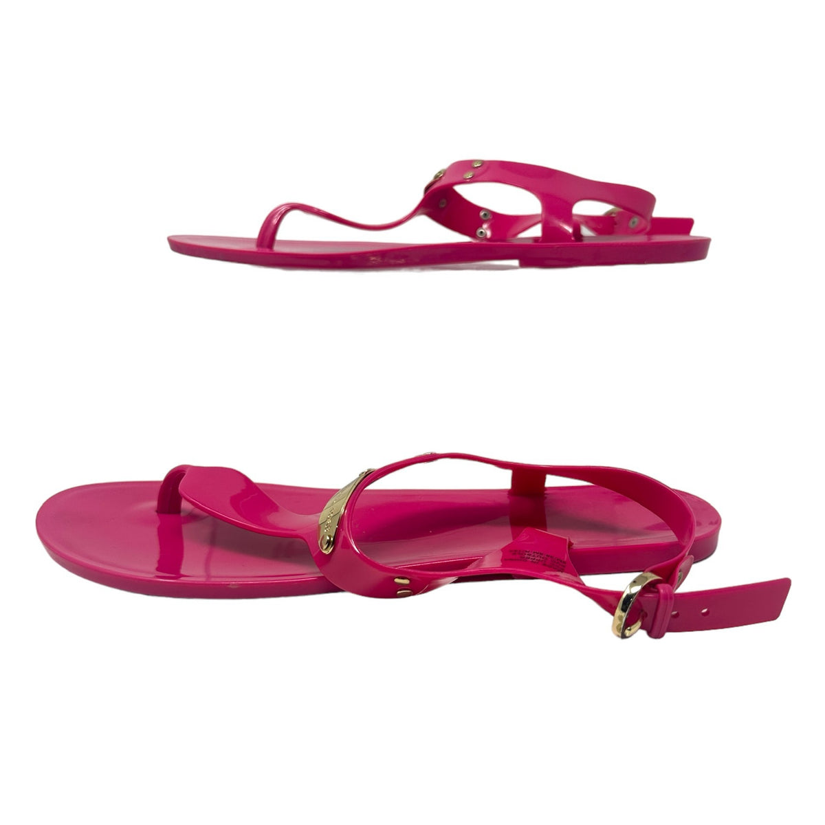 Michael Kors Womens 8M Hot Pink Jelly Sandals Logo Plate Adjustable Strap Shoes