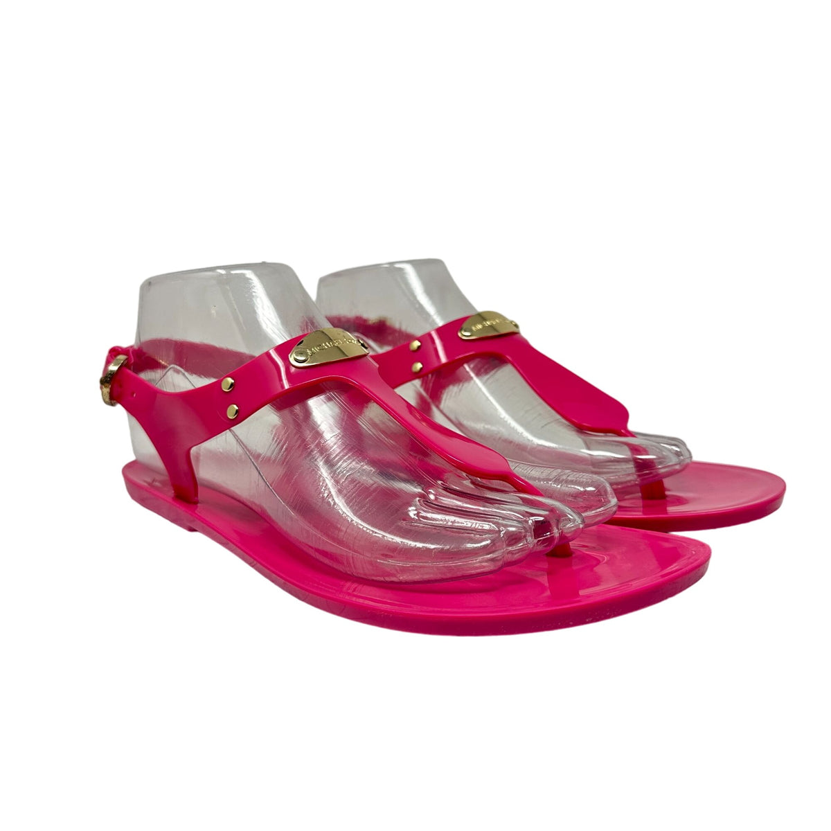 Michael Kors Womens 8M Hot Pink Jelly Sandals Logo Plate Adjustable Strap Shoes