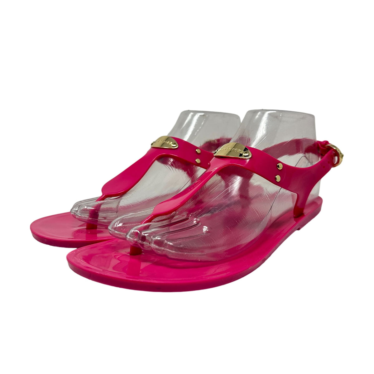 Michael Kors Womens 8M Hot Pink Jelly Sandals Logo Plate Adjustable Strap Shoes
