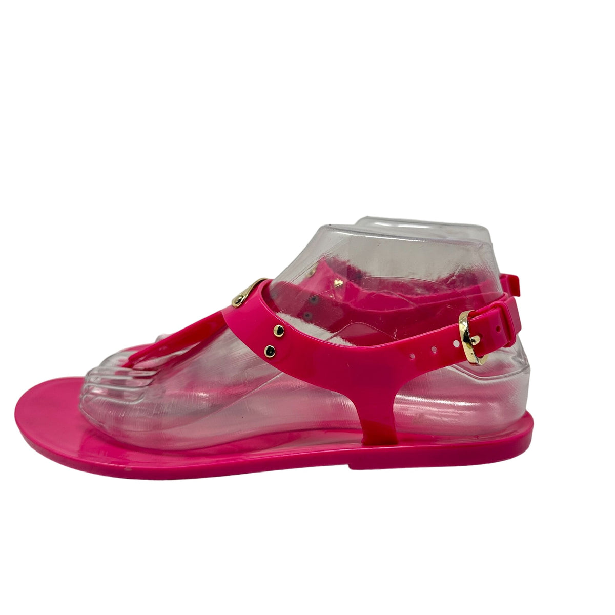 Michael Kors Womens 8M Hot Pink Jelly Sandals Logo Plate Adjustable Strap Shoes