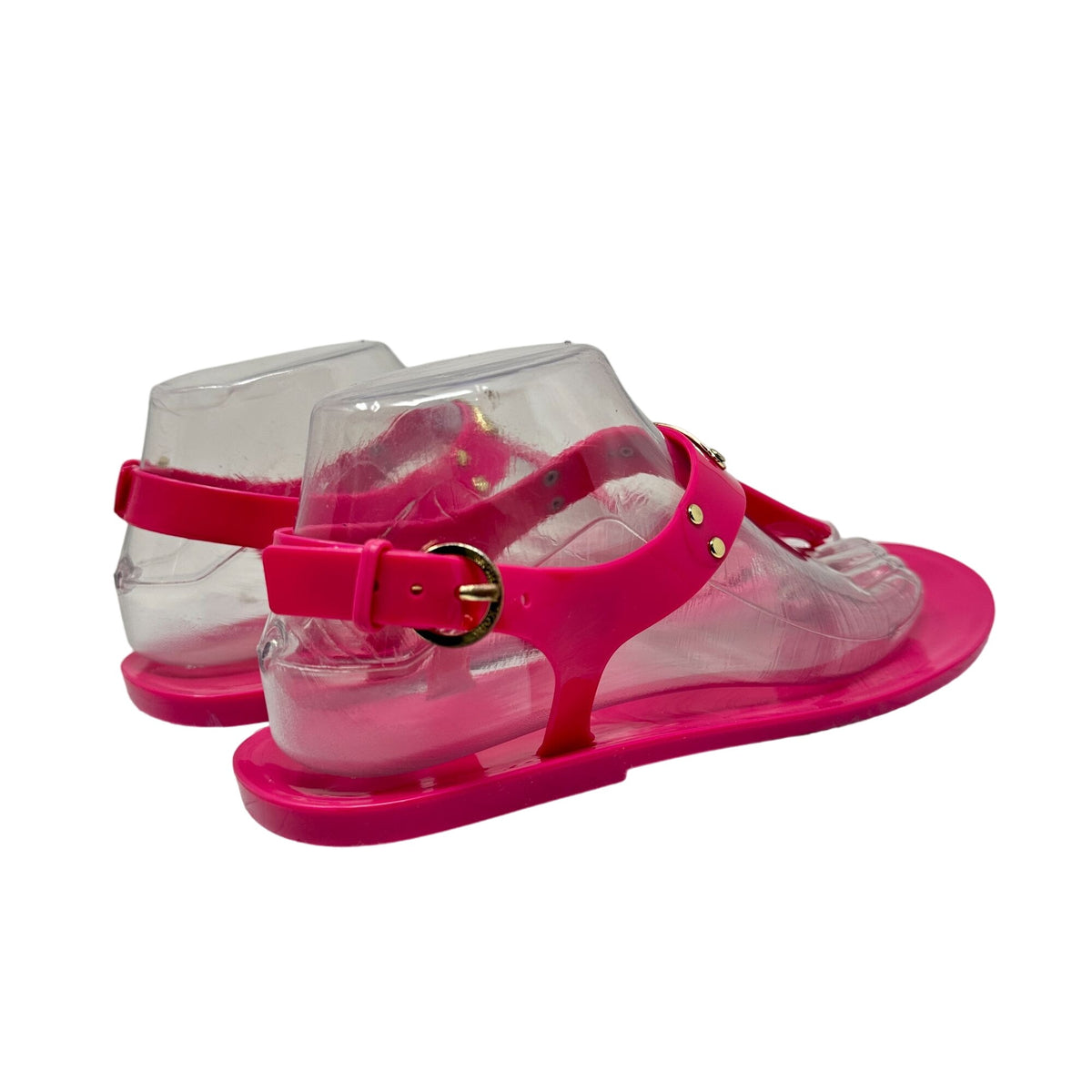 Michael Kors Womens 8M Hot Pink Jelly Sandals Logo Plate Adjustable Strap Shoes
