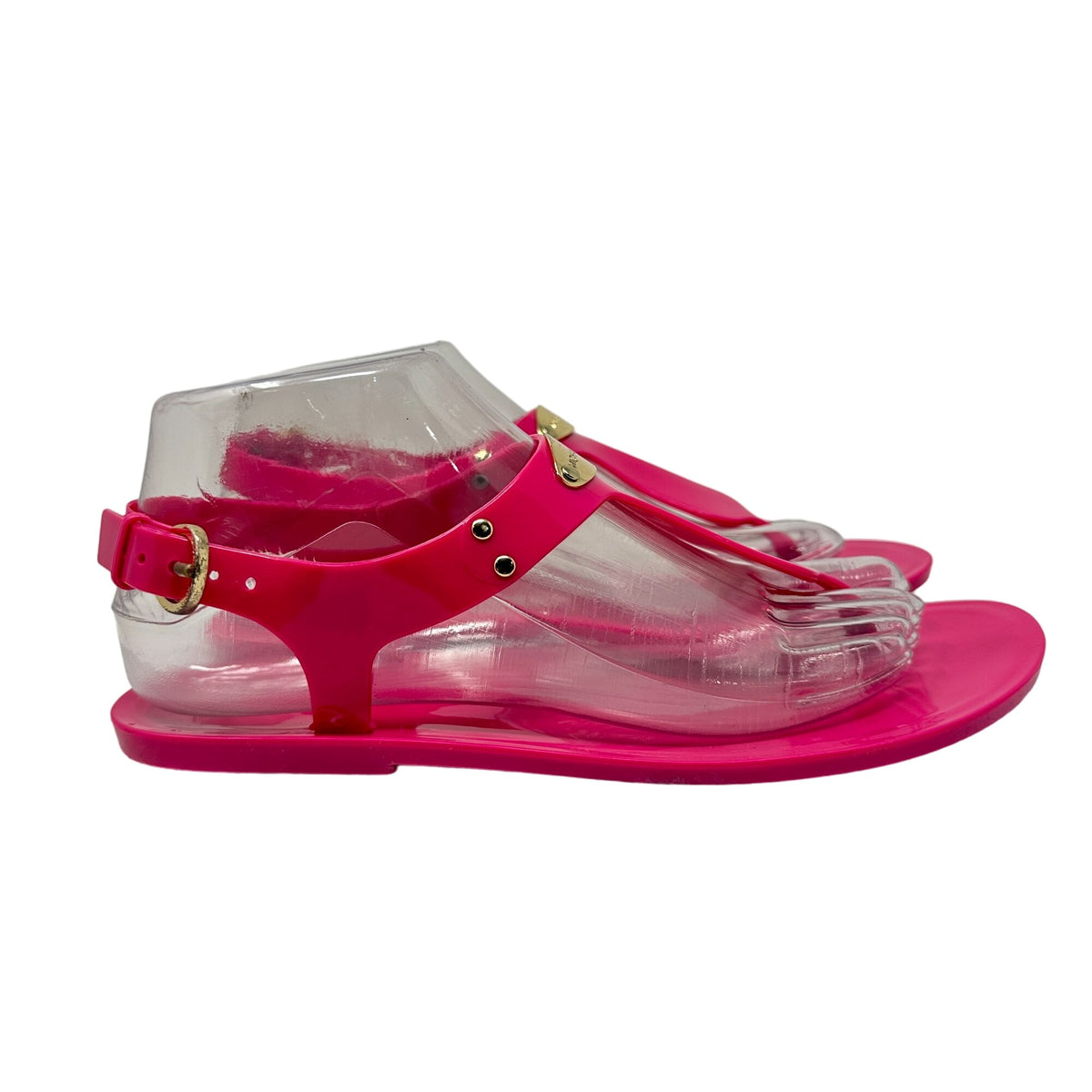 Michael Kors Womens 8M Hot Pink Jelly Sandals Logo Plate Adjustable Strap Shoes