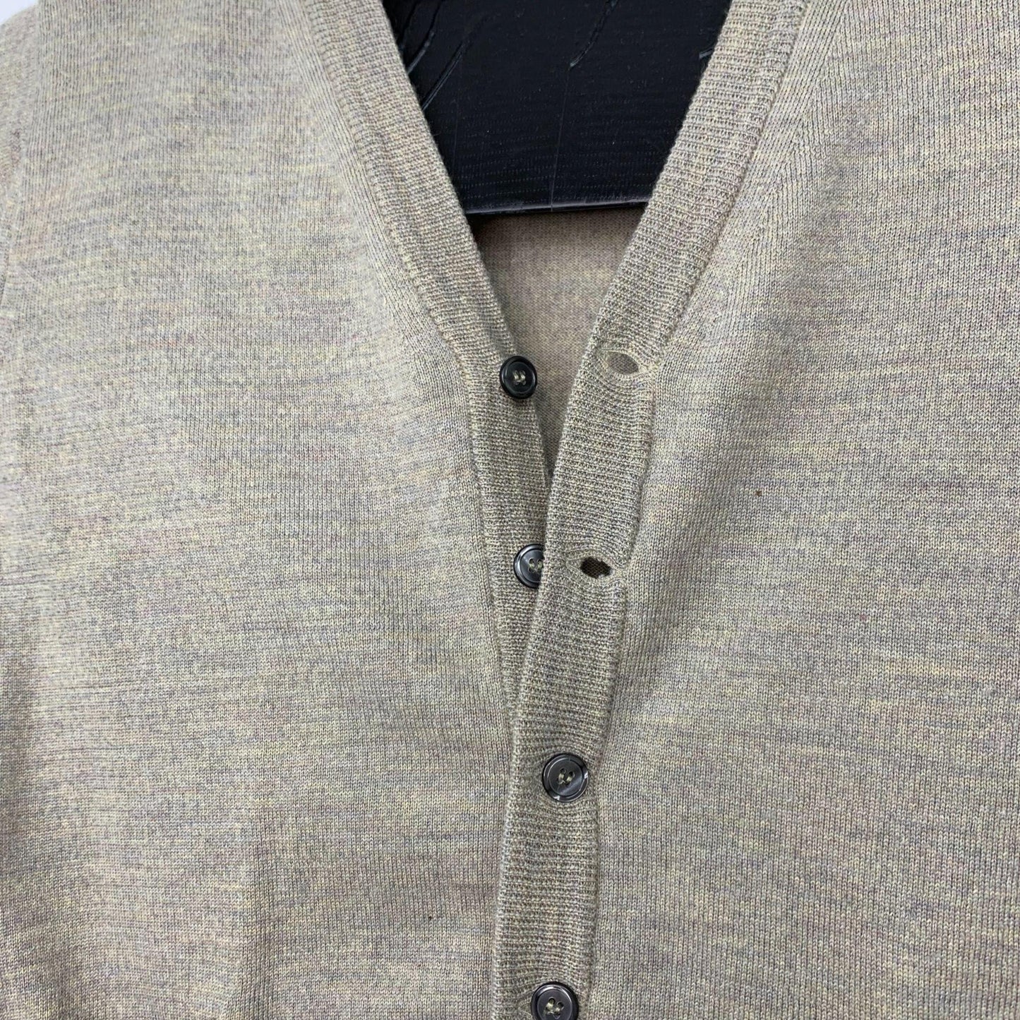 Pronto-Uomo Mens M Merino Wool Button Up Cardigan Sweater VNeck Tan Pockets