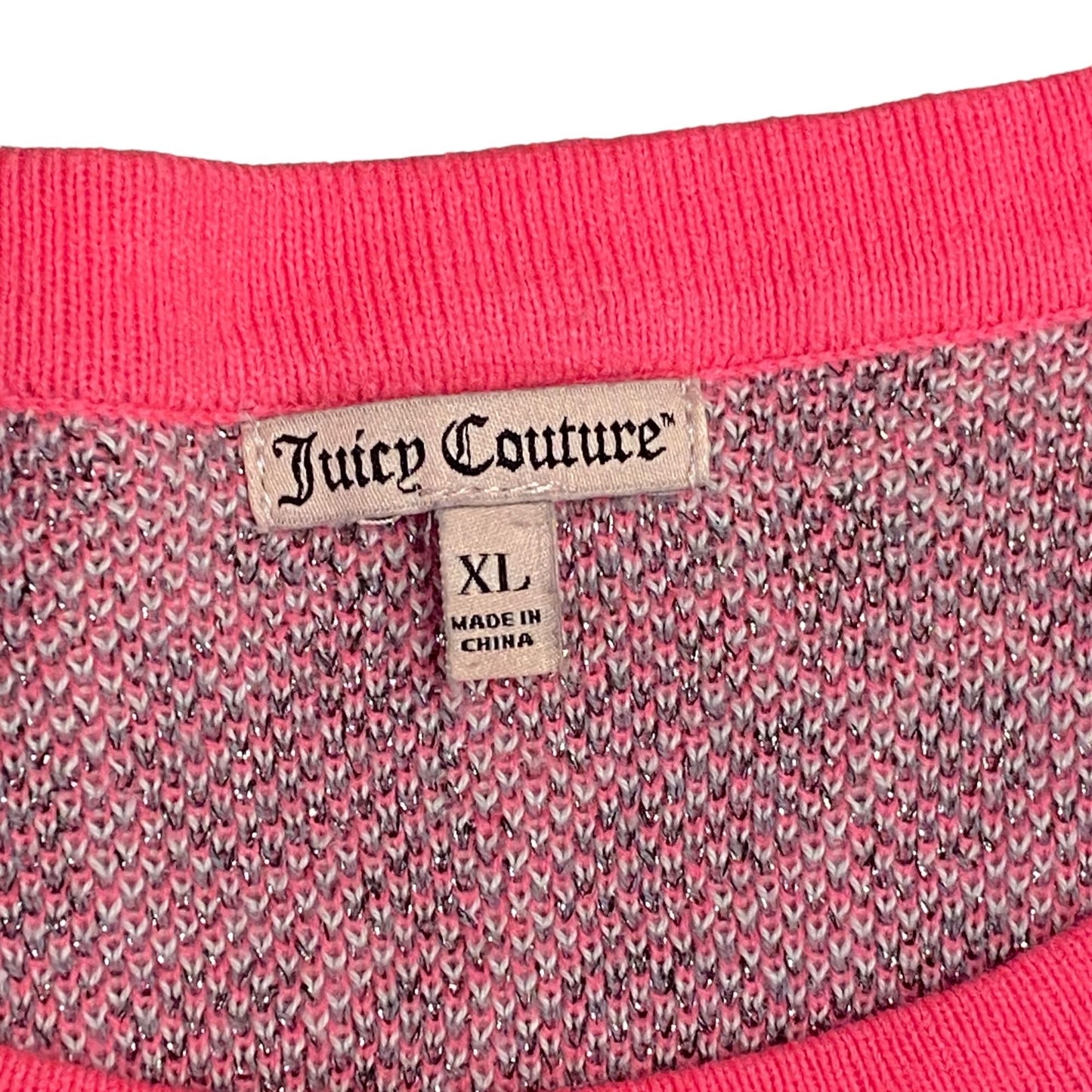 Juicy Couture Womens XL Metallic Leopard Print Pullover Sweater Pink Logo Gray