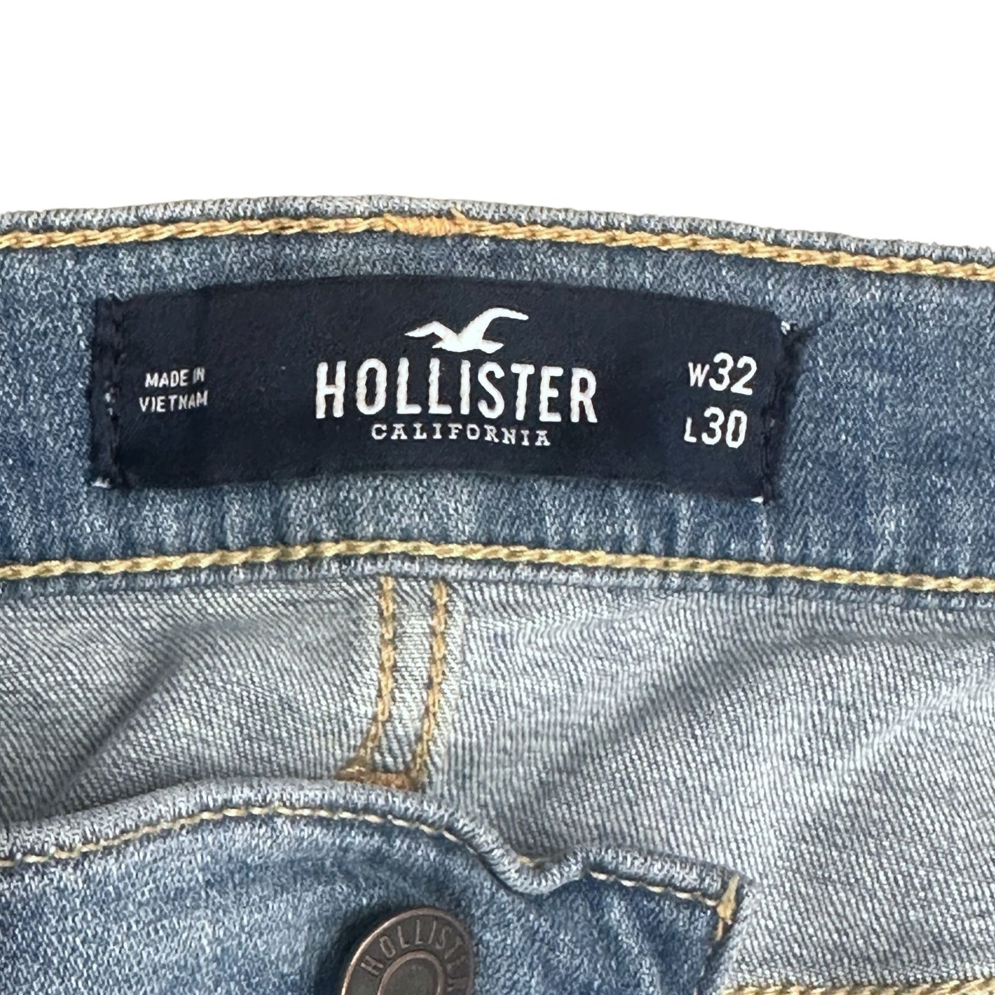 Hollister Mens 32x30 Blue Jeans Skinny Fit Advanced Stretch Distressed Ripped