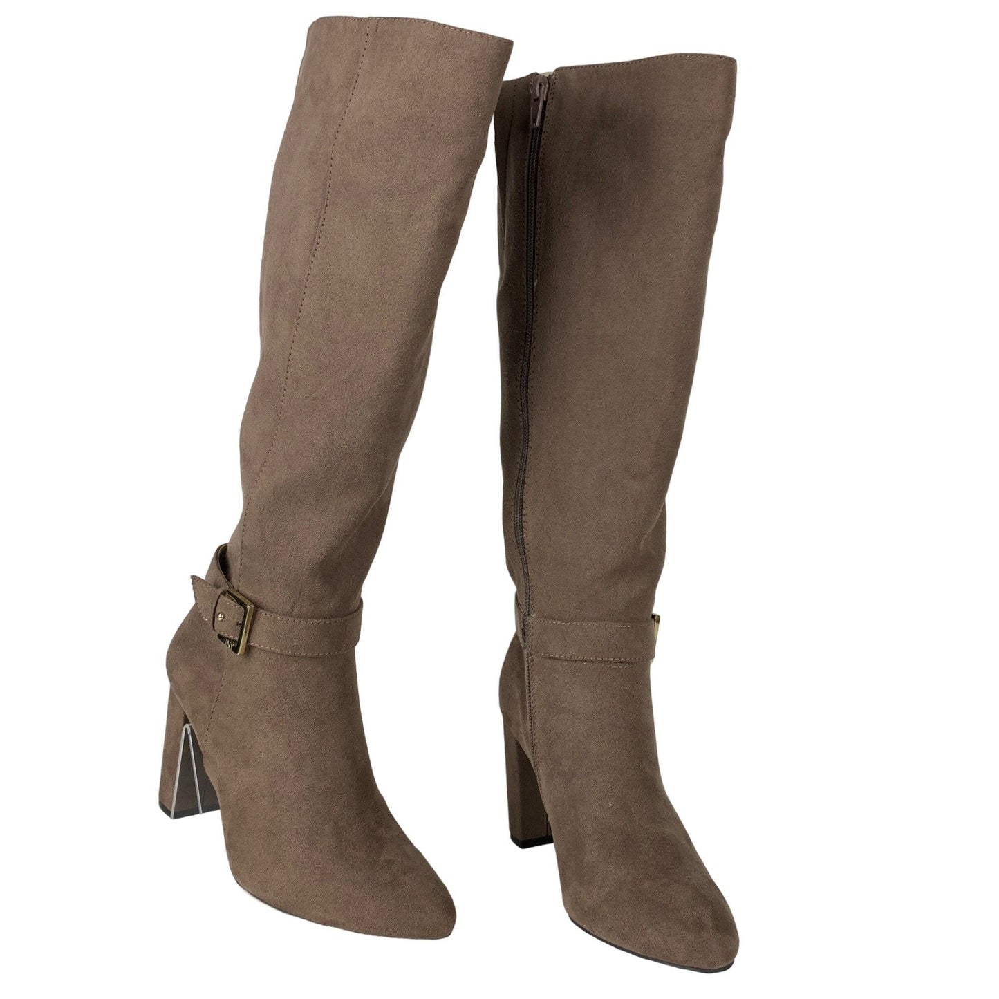 Jones New York 5.5 Kalee Camel Heeled Knee High Zipper Boots Buckle Accents