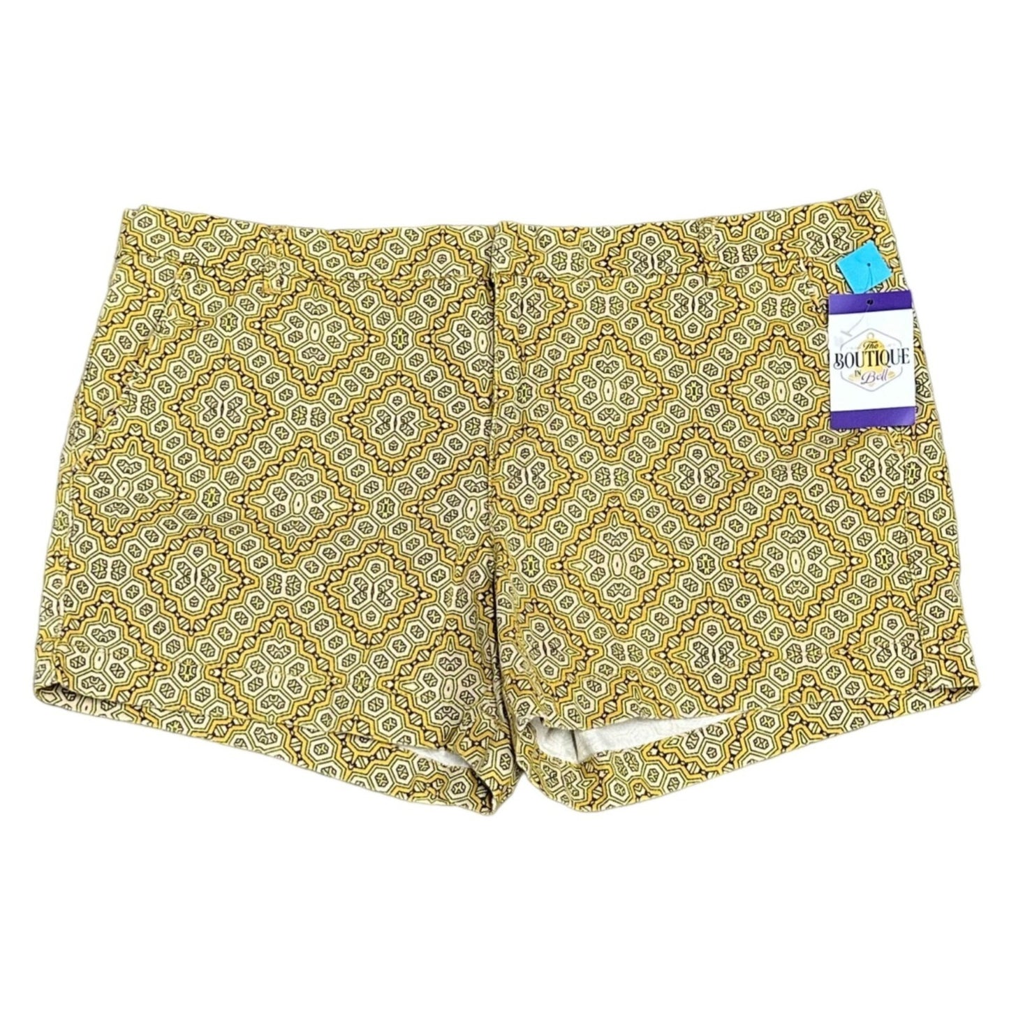 Joe Fresh Womens 16 Geometric Print Chino Shorts Mid Rise Yellow Coin Pocket