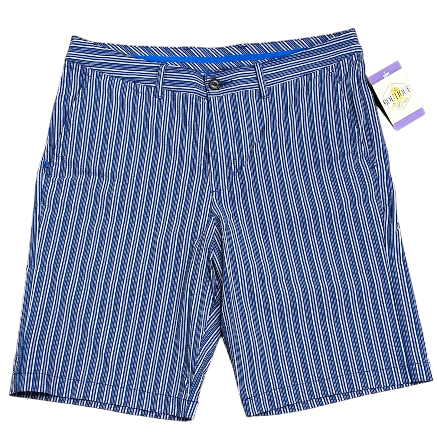 Tommy Bahama Mens 33 Blue Seersucker Striped Shorts Stretch Flat Front Golf