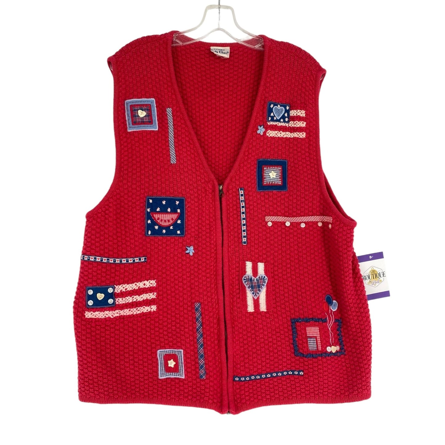 Vintage Koret City Blues Womens XL Sweater Vest Red White Blue Patriotic Zip