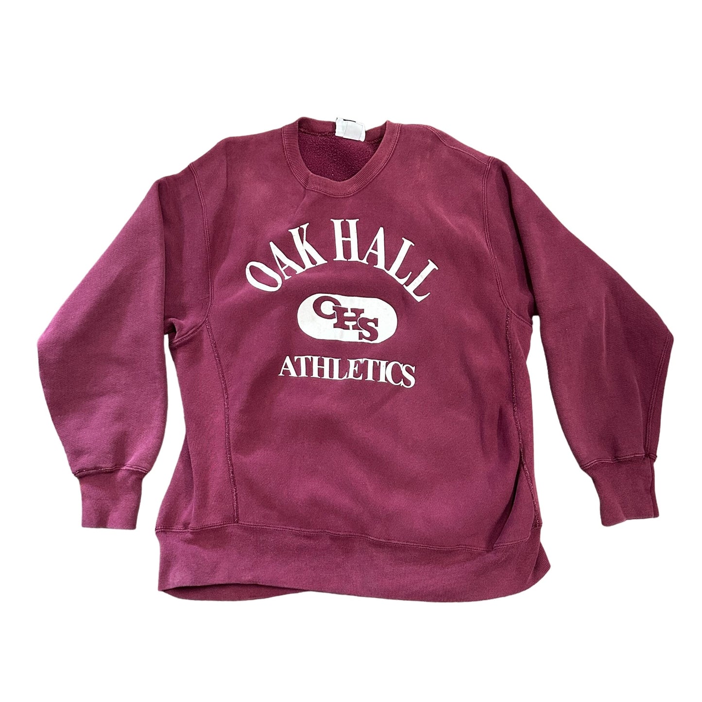 Vintage XL Lee Oak Hall Athletics Pullover Sweatshirt Burgundy Crew Neck USA