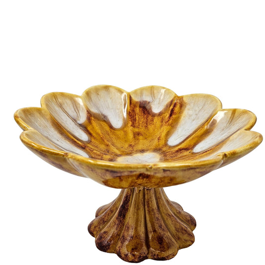 Vintage Ceramic Candy Bowl Dish Stand 4" Tall Home Decor MCM Art Deco Scalloped