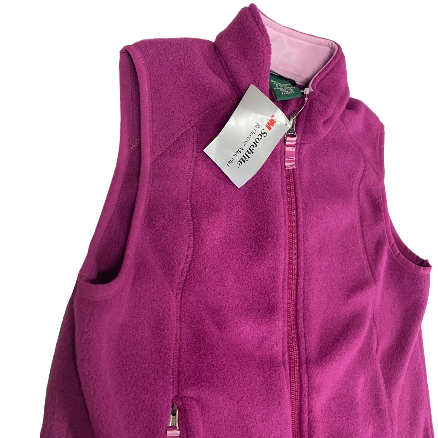 NWT LL Bean Girls M Purple Fleece Vest Full Zip Pockets Scotchlite Reflective