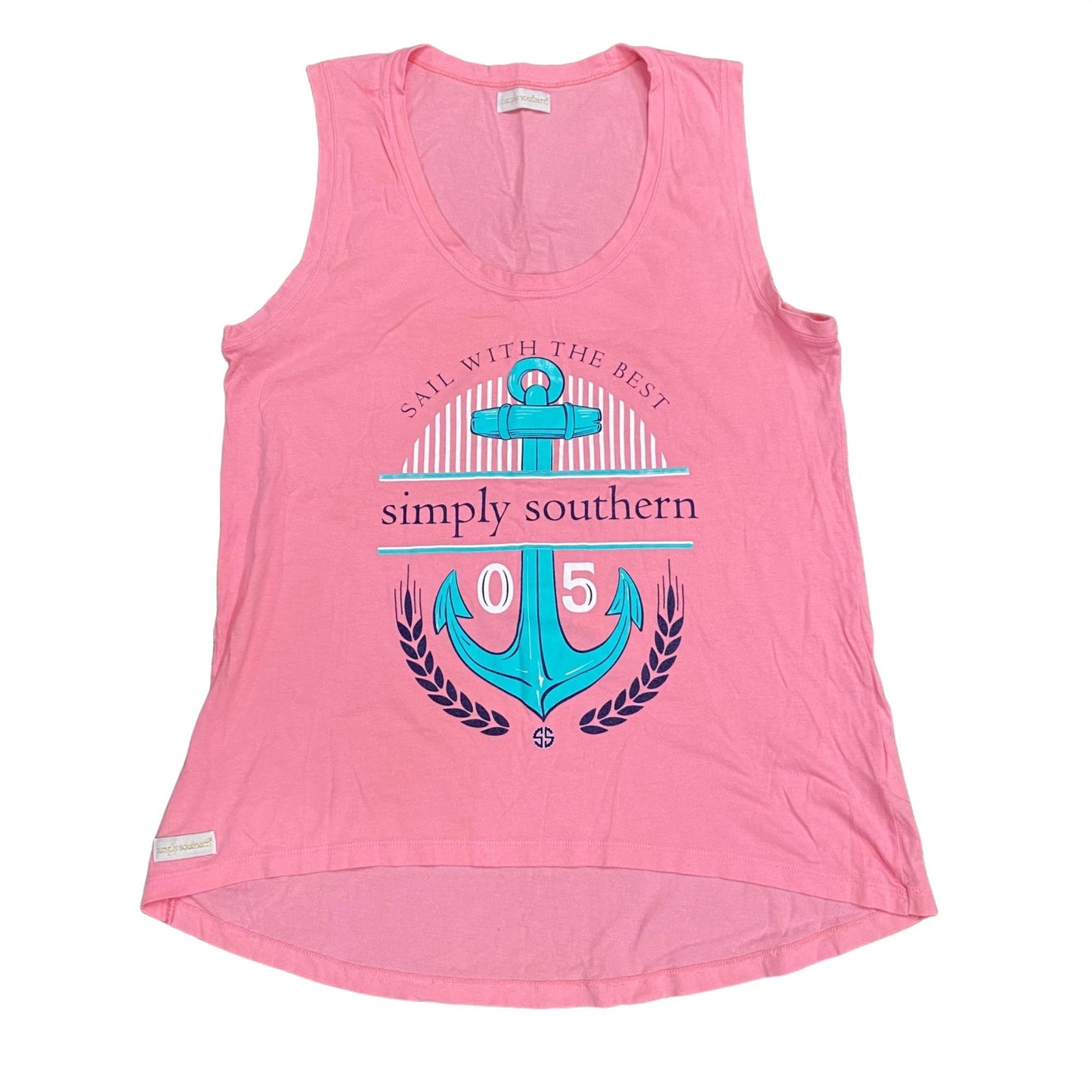 Simply Southern S Pink Tank Top Anchor "Sail With the Best" Sleeveless Shirt